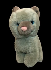 Vintage Etone Gray Cat Plush 1985 Stuffed Kitty Animal Toy Blue Eyes 8" 