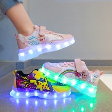 Kids Boys Girls Cool LED Flashing Light Up Trainers Luminous Sneakers Shoes Size