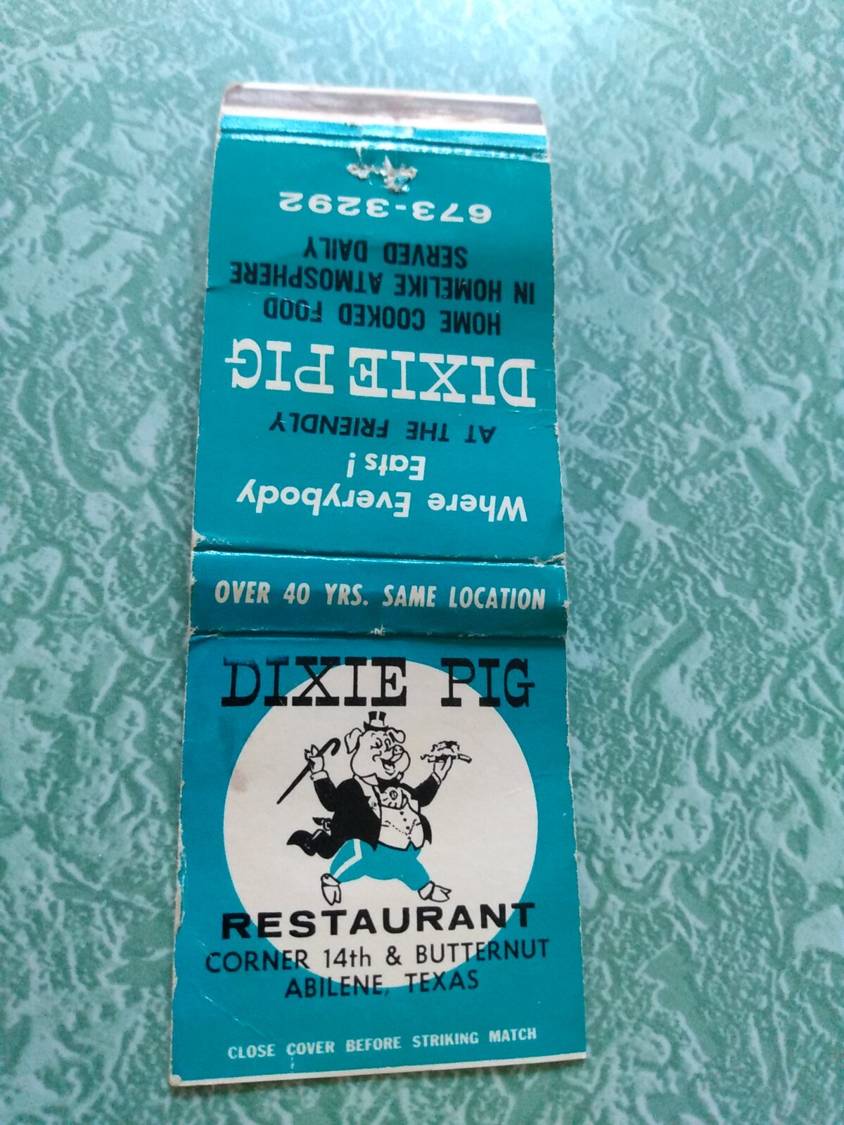 Vintage Matchbook Ephemera Collectible A21 Abilene Texas Dixie pig