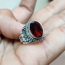 Garnet Oval Cut Red Gemstone 925 Sterling Silver Ring Unisex Handmade Jewelry