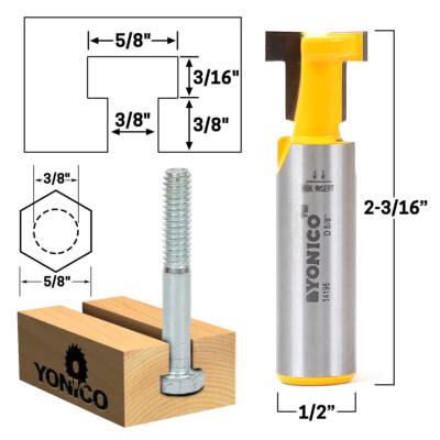 3/8'' T-Bolt T Slot Router Bit - 1/2'' Shank - Yonico 14196