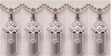 Set of FIVE Silver Filigree Cross CREMATION URNS w/Pouches, Ball-Chains, Funnel