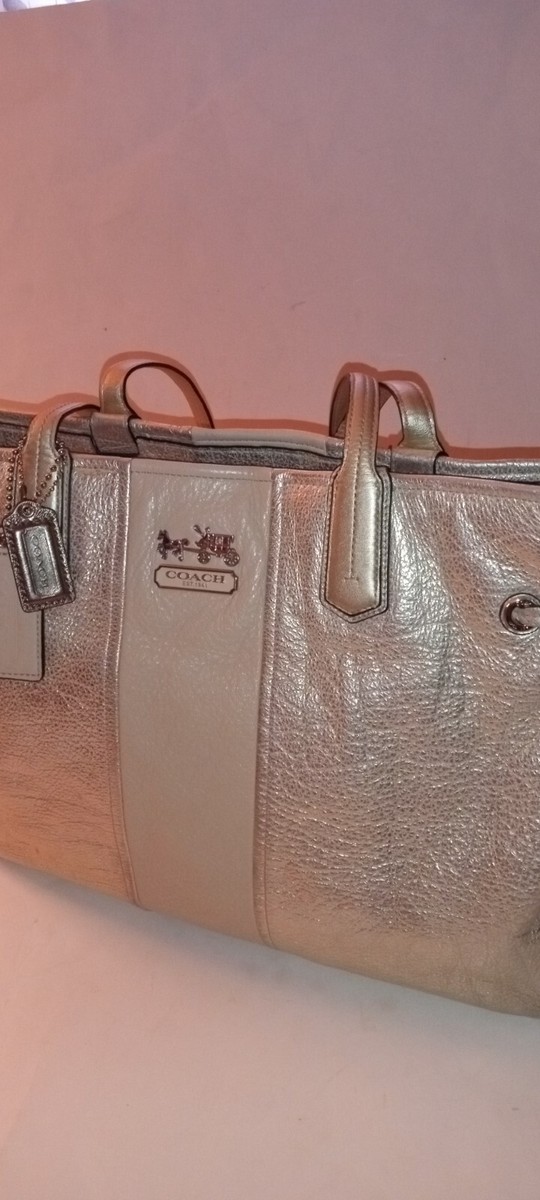 Coach Chelsea Leather Stripe Platinum Charlie ToteBag Purse J1126