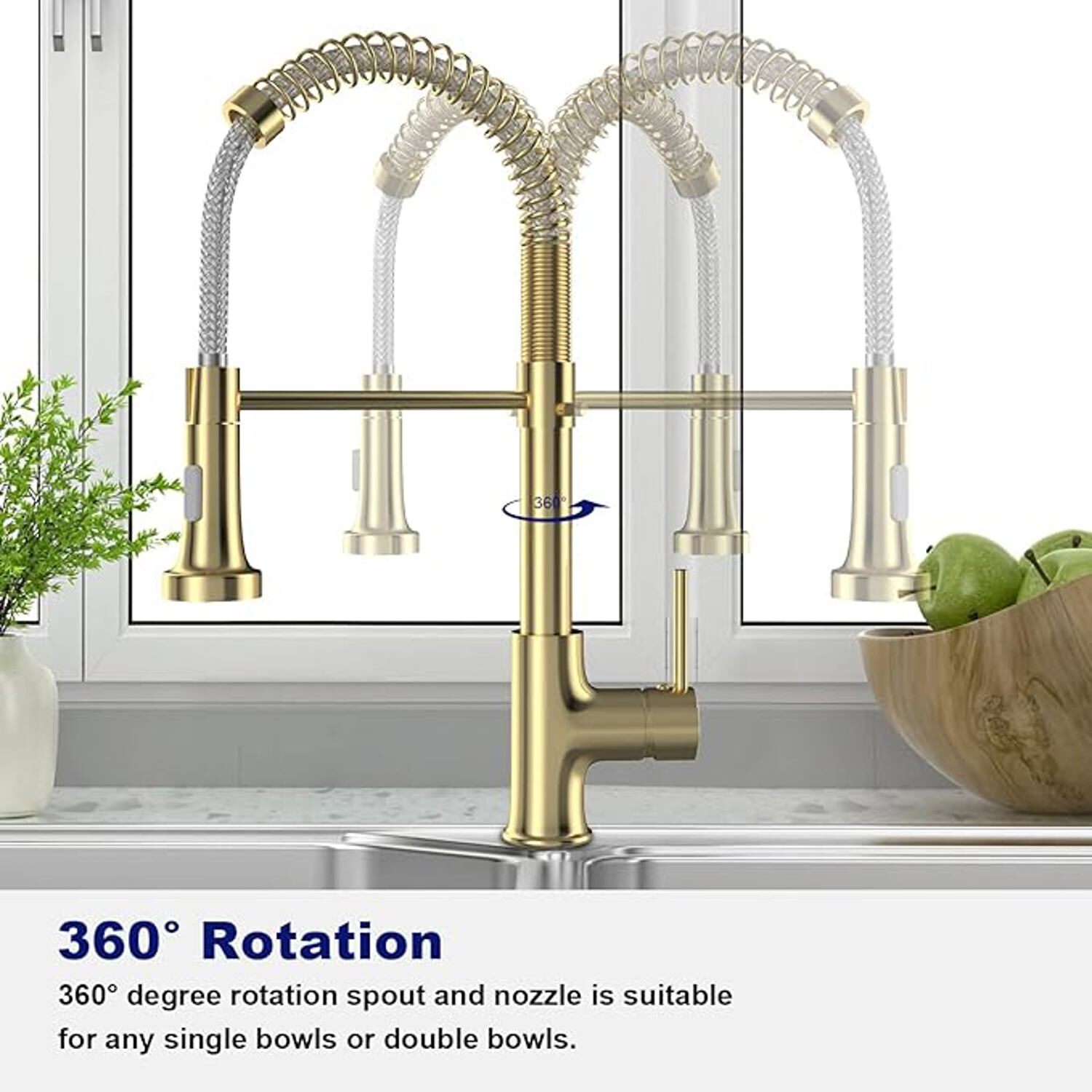 OWill Kitchen Tap, Mixer Tap with Pull Out Hose 2 Spray Mode (Gold Tone