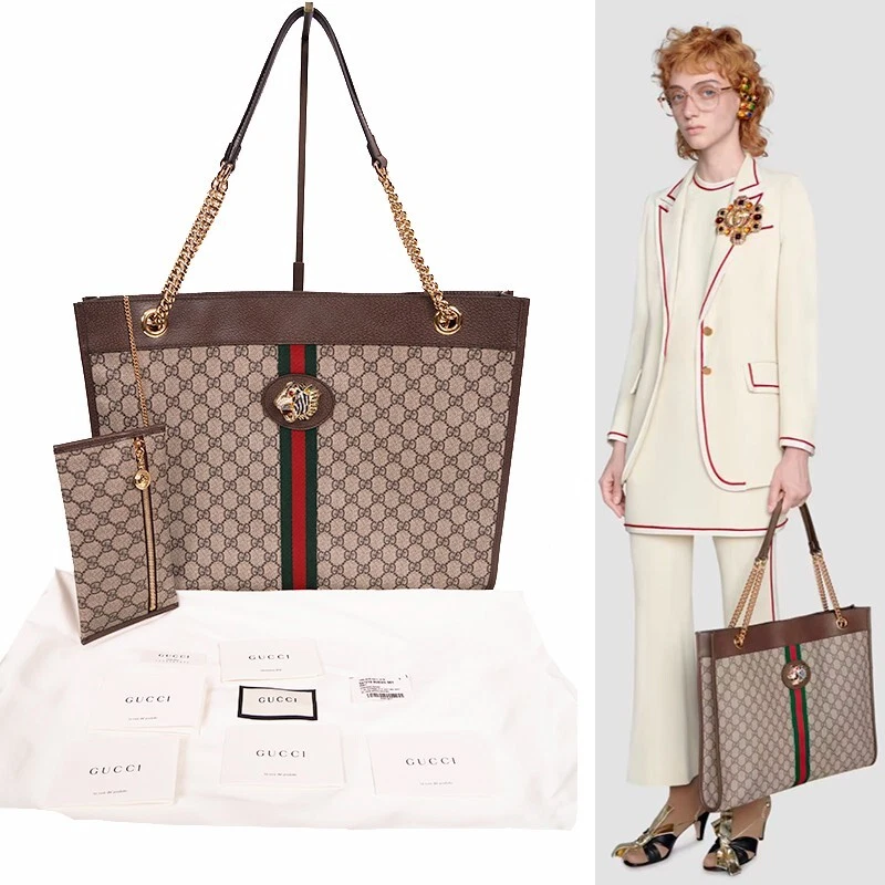 NEUF GUCCI Supreme GG toile RAJAH TIGRE sangle chaîne grand sac fourre tout et pochette
