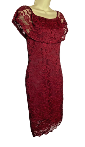 SELECT Burgundy Lace Bodycon Bardot Occasion Dress 10 - Picture 5 of 8