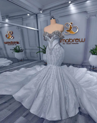 Mermaid Aso Wedding Arabic Dresses Sparkly Crystals Beaded Lace Bridal Gowns  | eBay