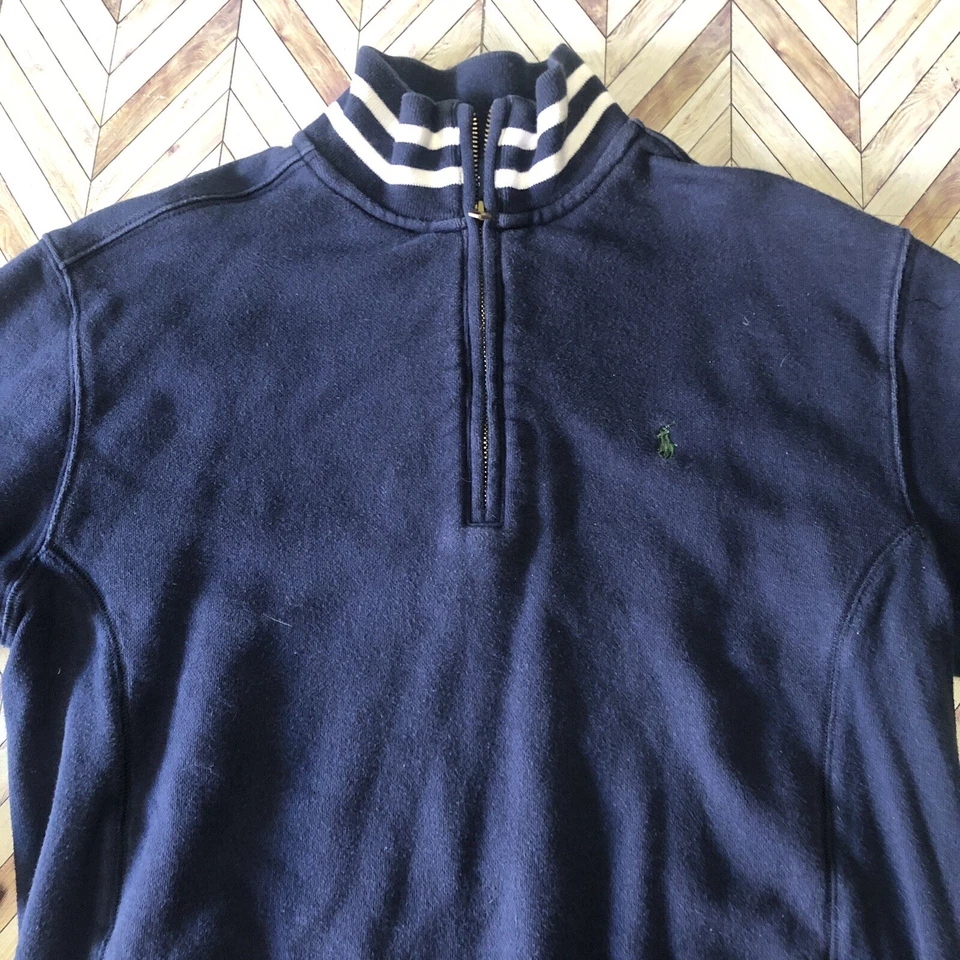 Polo by Ralph Lauren Youth Navy/Wht 1/4 Zip Sweater Size L (16/18) 100% Cotton - Image 2 of 4
