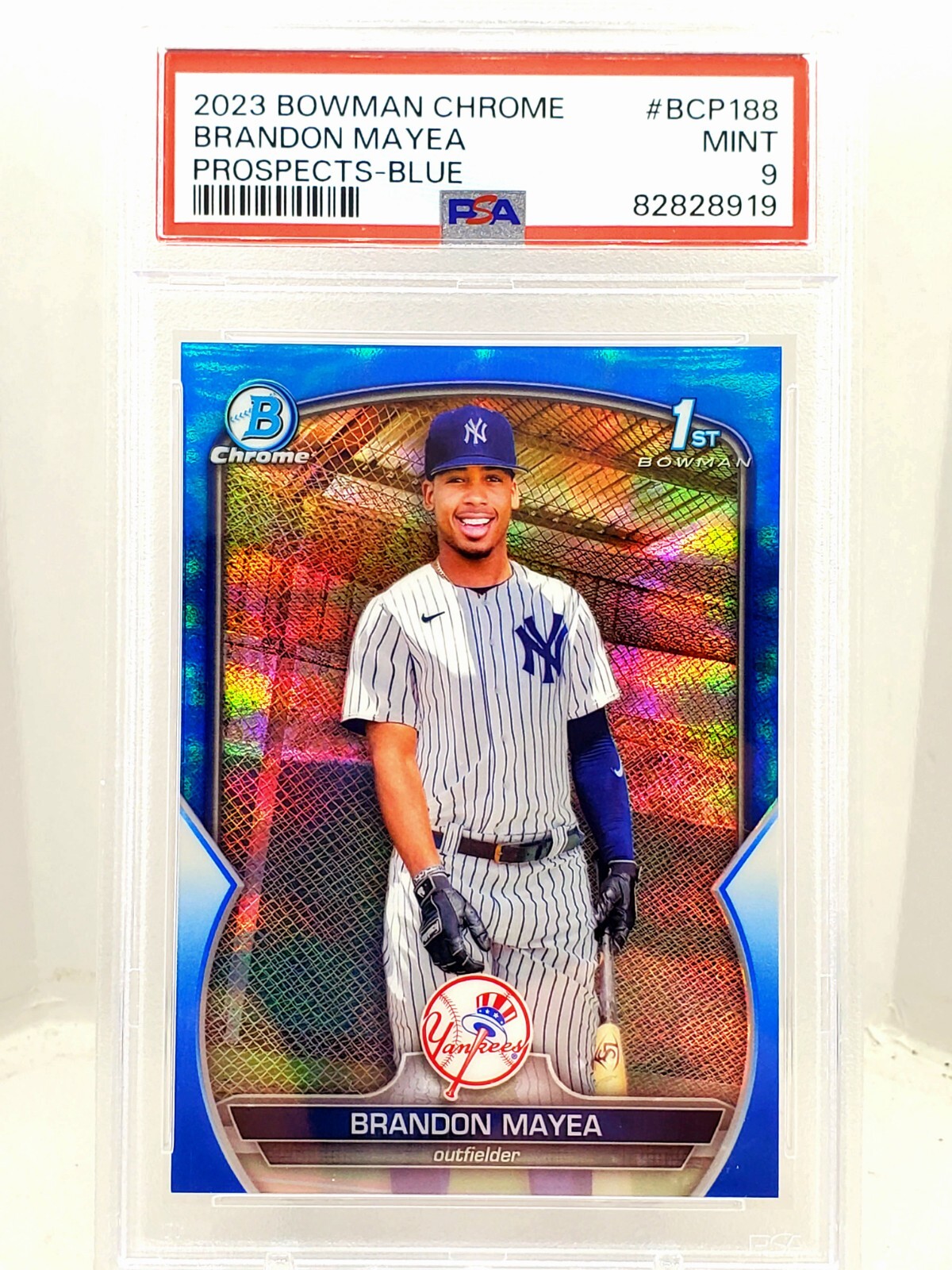 2023 Bowman Chrome 1st Brandon Mayea Blue Refractor 56/150 Yankees PSA MINT 9 RC