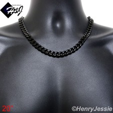 20"MEN Stainless Steel HEAVY WIDE 9mm Black Plated Cuban Curb Link Necklace 140