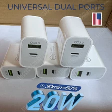 20W Dual Port QC/PD USB C Wall Charger Power Adapter Fast Charger Block Cube Lot