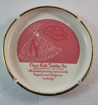 Vtg Dixie Belle Textiles Lingerie Advertising Ashtray Greensboro North Carolina