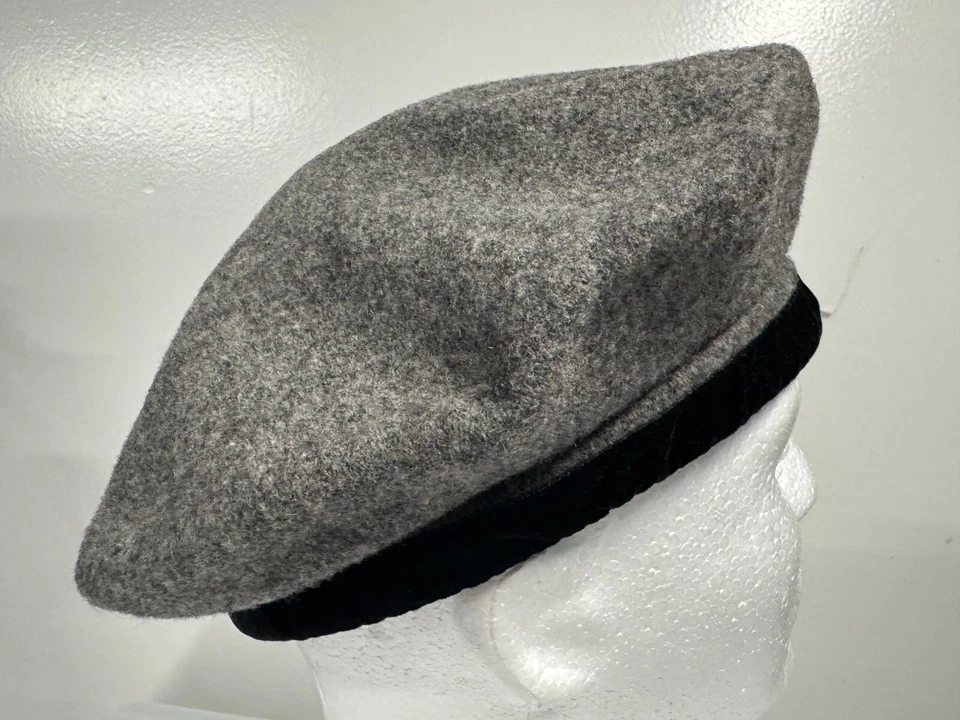 De colección Kangol Hecho en Reino Unido Gris Lana Boina Gorra Terciopelo Borde Sombrero Talla Mediana Foto 4 de 4