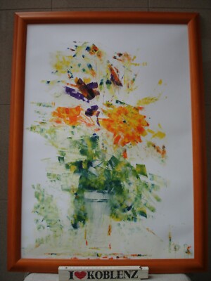 Abstrakte Kunst Ölbild ''Blumenstrauß'' gerahmt - sig ''Jos'' - Öl / Malpappe - h108