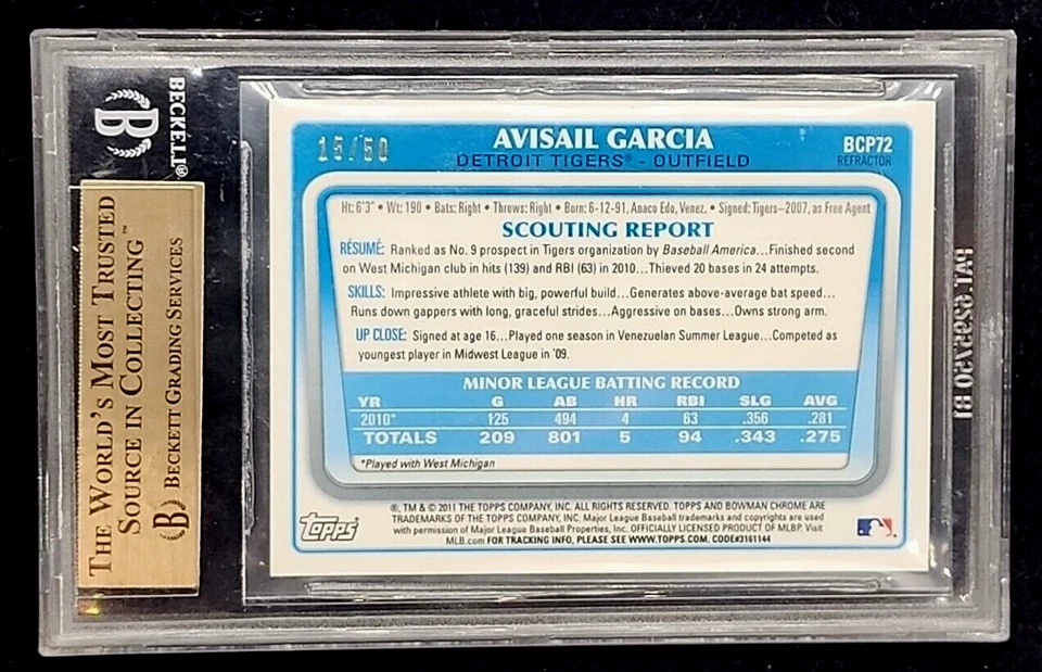 Bowman Chrome Prospects Gold Refractor 2011 #BCP72 Avisail Garcia RC/50 BGS 9,5 Foto 2 de 4