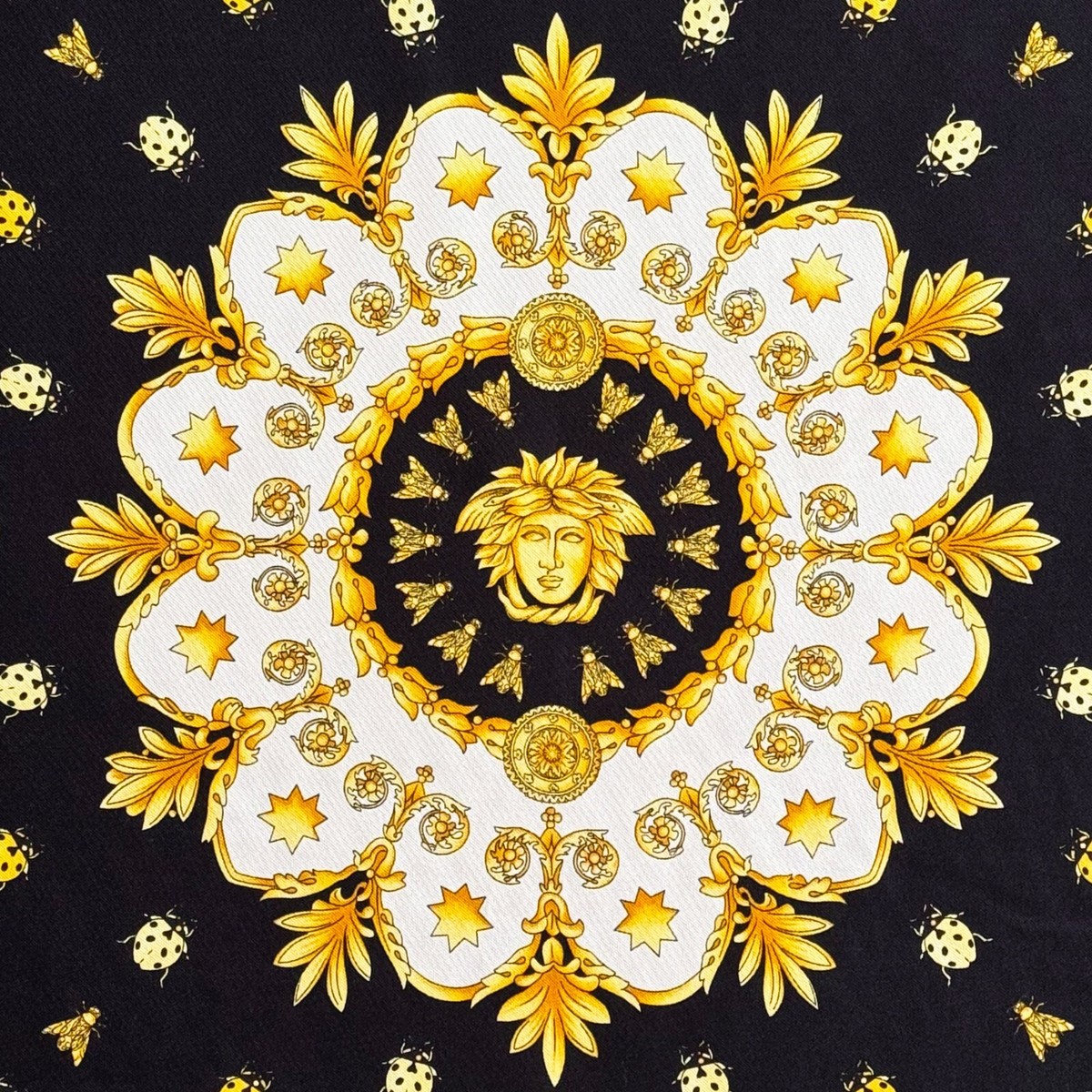 GIANNI VERSACE silk neck scarf Baroque Fly Ladybug Medusa size