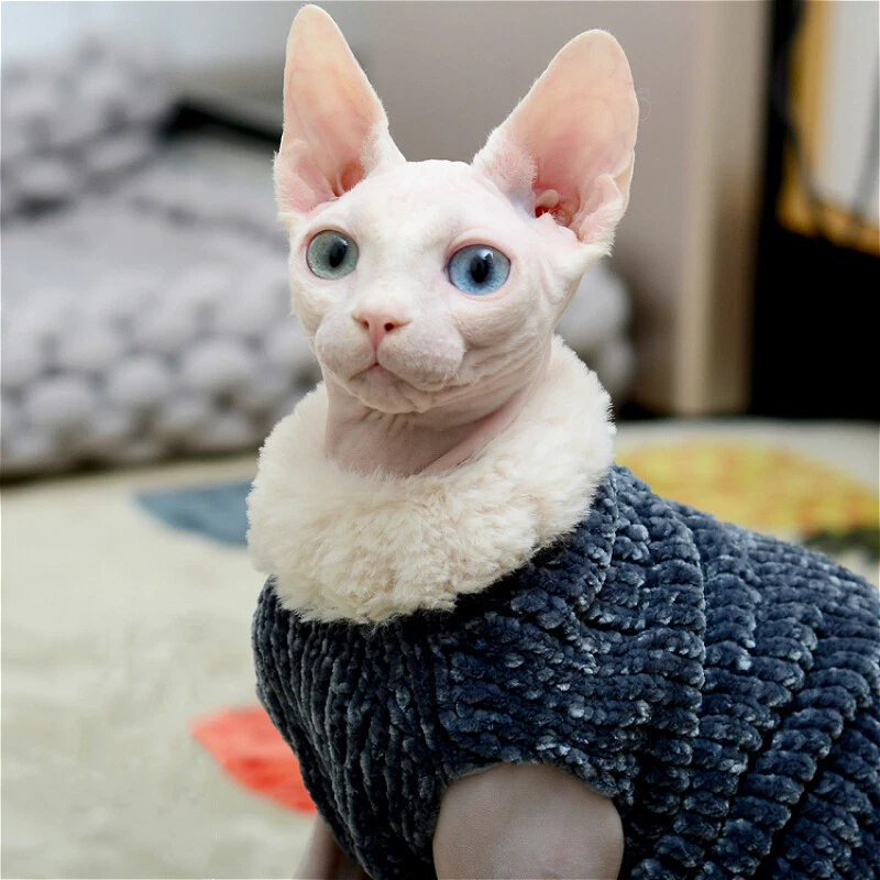 Sphynx Cat Sweater Jumper Waistcoat Clothes Faux Fur Pet Costume Polyester XS-XL - Image 4 of 4