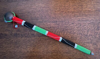 Vintage African Kenya Maasai Rungu Beaded Ceremonial Club Wooden Stick 18''