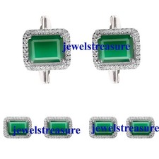 Natural Green Onyx  CZ Gemstones 925 Silver Tuxedo Buttons Cufflinks set 314