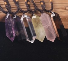 Natural Stone Crystal Hexagonal Points Pendant Healing Amulet Unisex Necklace