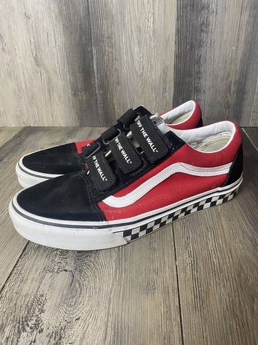 Vans Old Skool V Logo Pop Shoe Red Black Mens 9 Womens 10.5 Strap Checker |  eBay