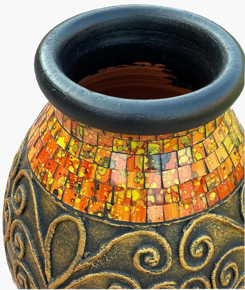 Zorigs 24 in. Floor Vase – Terracotta with Orange and Yellow Mosaic Glass Pieces - Image 2 of 2