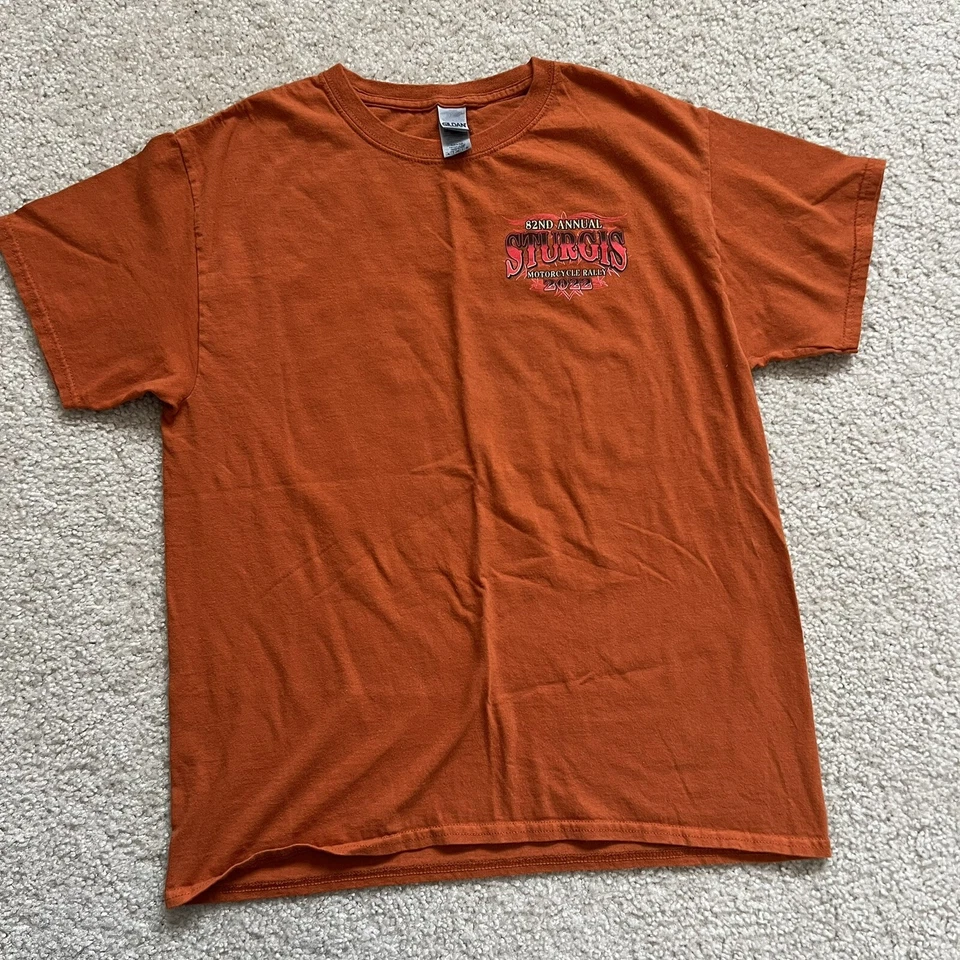Camiseta Sturgis 82ª Anual Motocicleta Tamanho Grande Laranja Queimado - Imagem 2 de 4