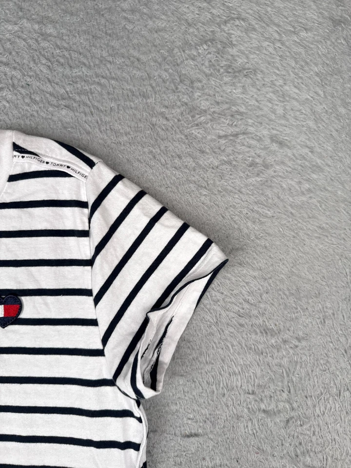 Tommy Hilfiger Dress Girls Extra Large White Stripe Crew Neck Cotton Mid Thigh - Image 2 of 4
