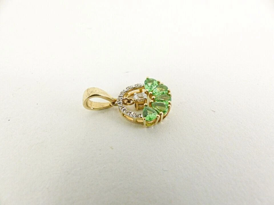 Pear Cut Simulated Green Peridot 925 Silver Pendant Chain 14k Yellow Gold Plated - Image 2 of 4