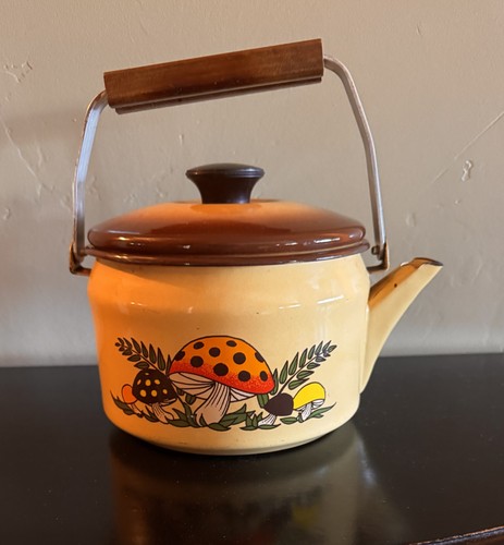 70’s Sears Merry Mushroom Enamelware Tea Kettle  Vintage