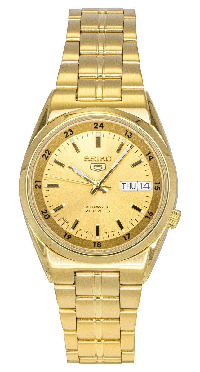 Seiko 5 Automatic 21 Jewels Japan Made Gold Dial 30M SNK574J1 Mens