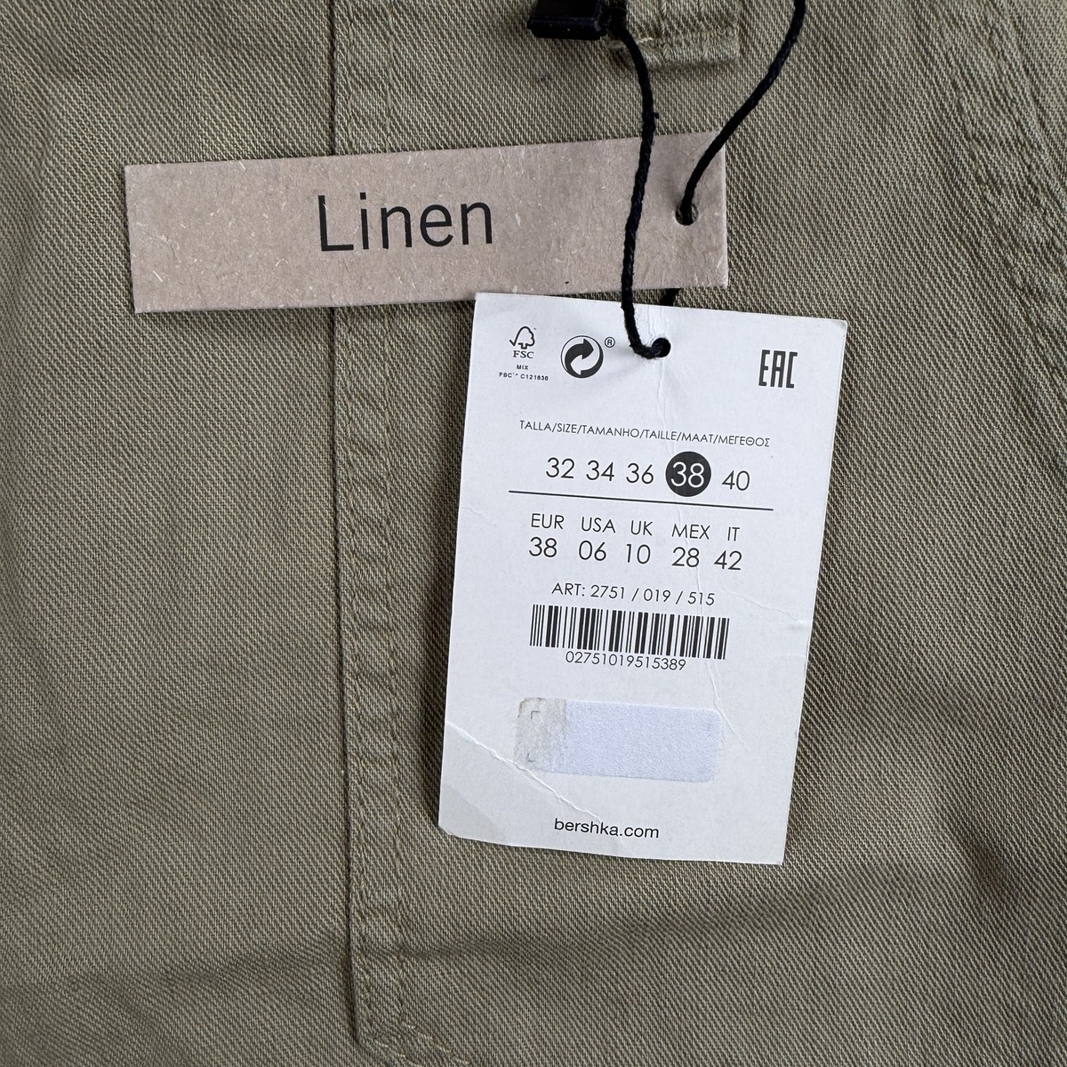 女性M Bershka Women's Khaki Utility Cargo Shorts Size 6 Cuffed Linen