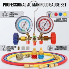 HVAC Gauge Set 3  Way Manifold Pressure Gauge Kit for R  134A R  22 R  12 Auto AC