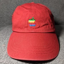 Vintage Apple Hat Cap Strap Back Red Rainbow Logo Computer Tech Macintosh Rare