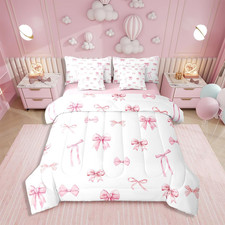 Cute Pink Bow 7-Piece Twin Comforter Set for Girls - Kawaii Bedding Set