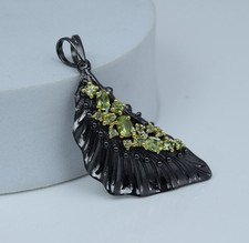 Genuine Peridot Gemstone 925 Sterling Silver FEATHER Pendant Jewelry XMAS Gift