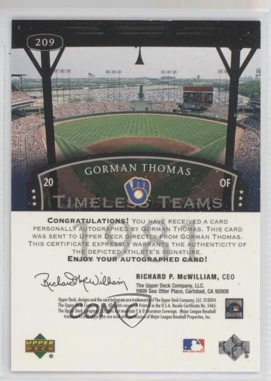 2004 Upper Deck Legends Timeless Teams Silver Auto Gorman Thomas #209 Auto - Image 2 of 2