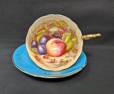 GORGEOUS! Fruit Harvest TEACUP & SAUCER by Royal Aynsley BLUE D Jones VINTAGE
