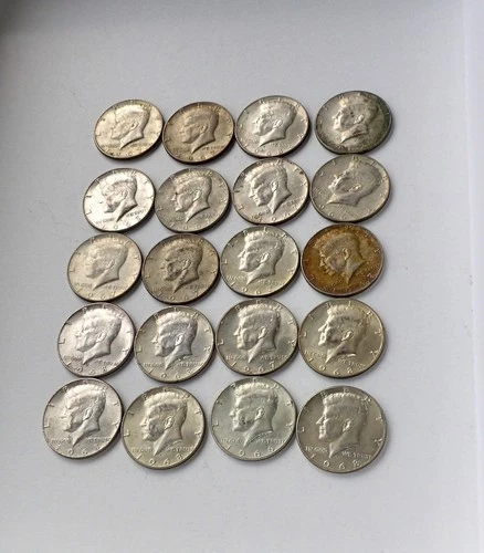 MIXED ROLL OF KENNEDY 40% SILVER HALF DOLLARS, ROLL OF 20... NICE!