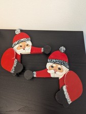  2 Vtg. Christmas Santa over door frame decoration handpainted wood