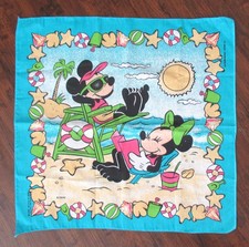 Vintage Mickey  Minnie Mouse Beach Print Bandana Handkerchief Fabric Square WDW