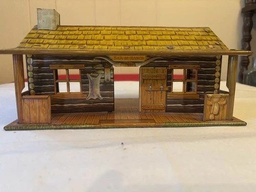 Vintage MARX  BAR-M-RANCH - Western Ranch Set Tin Toy Litho Cabin