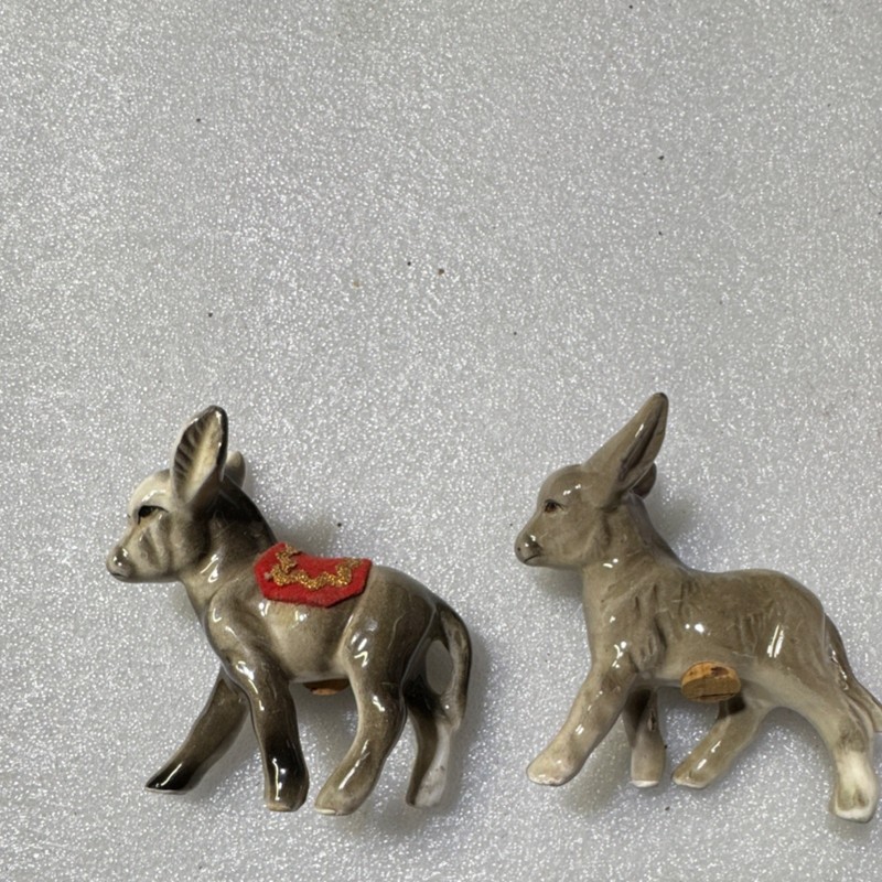 Vintage Ceramic Donkey Figurine Set Japan Red Saddle Decoration