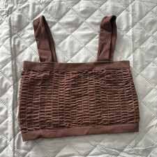 Feathers S/M Brown Smocked Bralette Bra Wirel...