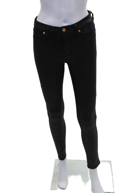 7 For All Mankind Womens Zipper Fly Mid Rise Skinny Jeans Black Size 26