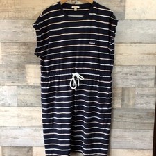 Barbour Navy Blue Striped “Marloes” Drawstring Waist Jersey Dress Size 16 VGC