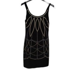 Bisou Bisou Black Embellished Cocktail Dress Size 6 Art Deco Sequins