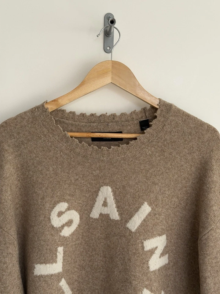 Jersey Allsaints “Tiago” Cuello Redondo Mezcla Lana Taupe Logo Circular XL Foto 2 de 4