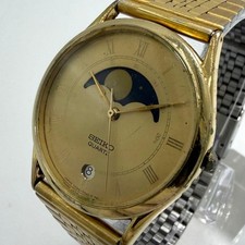 Raro Orologio Uomo SEIKO Fasi Lunari Oro Vintage Quarzo 7434-7000 Funzionante