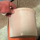 Beige/Brown Solid Ceramic Crock Canister Jar, Cylinder Shape, Brown Interior — photo 2